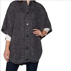 Denim & Co marked gray cable knit poncho one size fits most. Large buttons
